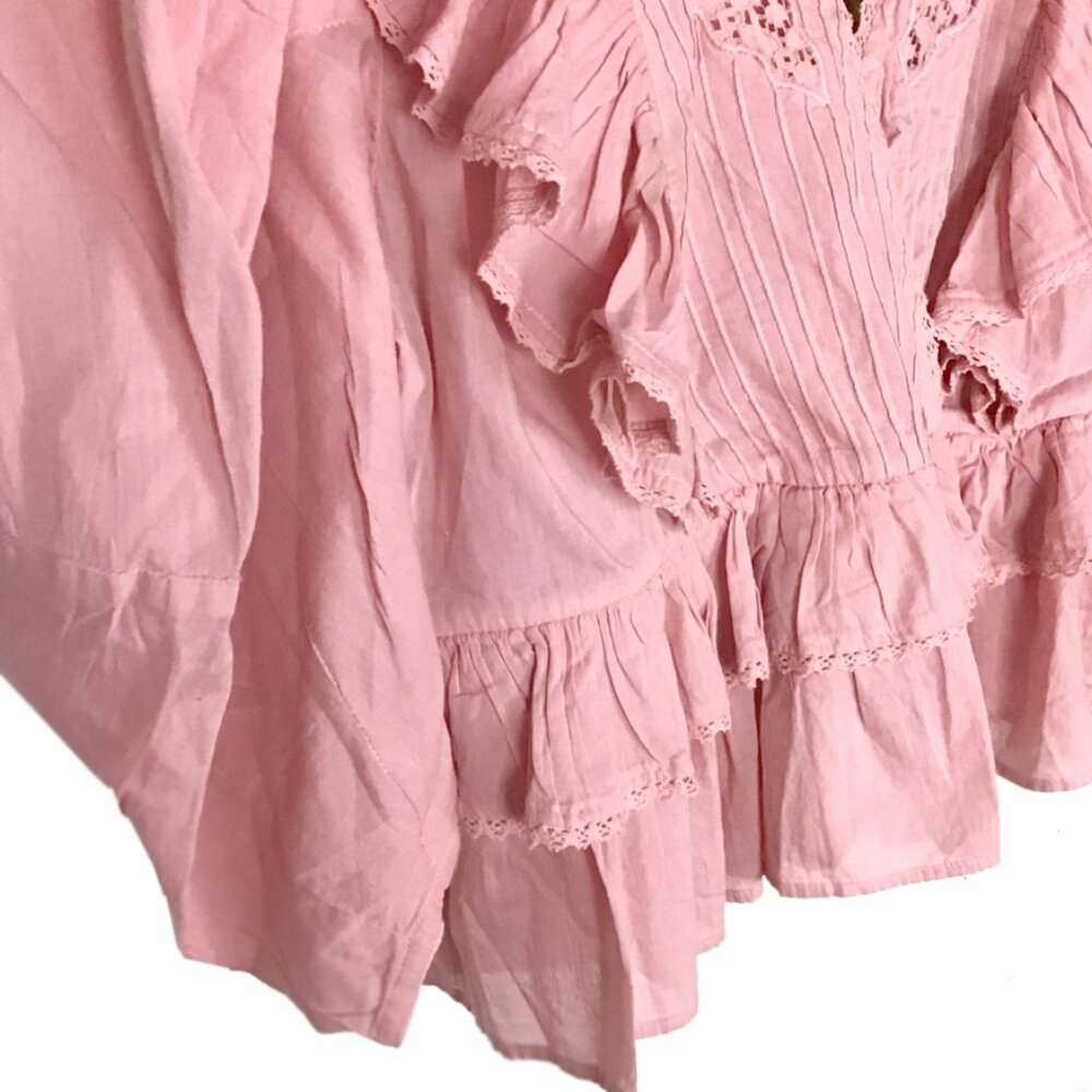 FARM Rio Blush Pink Puff Sleeve V-Neck Blouse - Picture 7 of 14